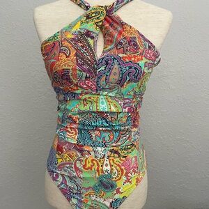 BLEU ROD BEATTIE Halter Twist High Neck One Piece Swimsuit Size 6 NWT